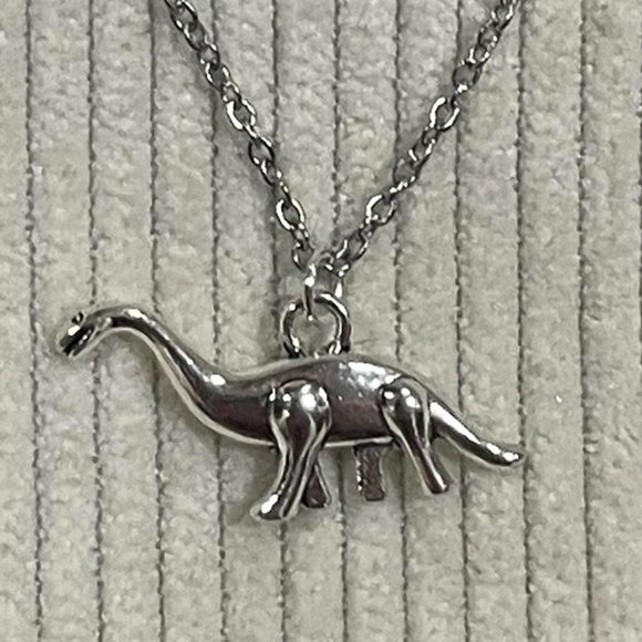 Silver Dinosaur Brontosaurus Necklace - Cute Sauropod, Sinclair, Pendant - Picture 3 of 5